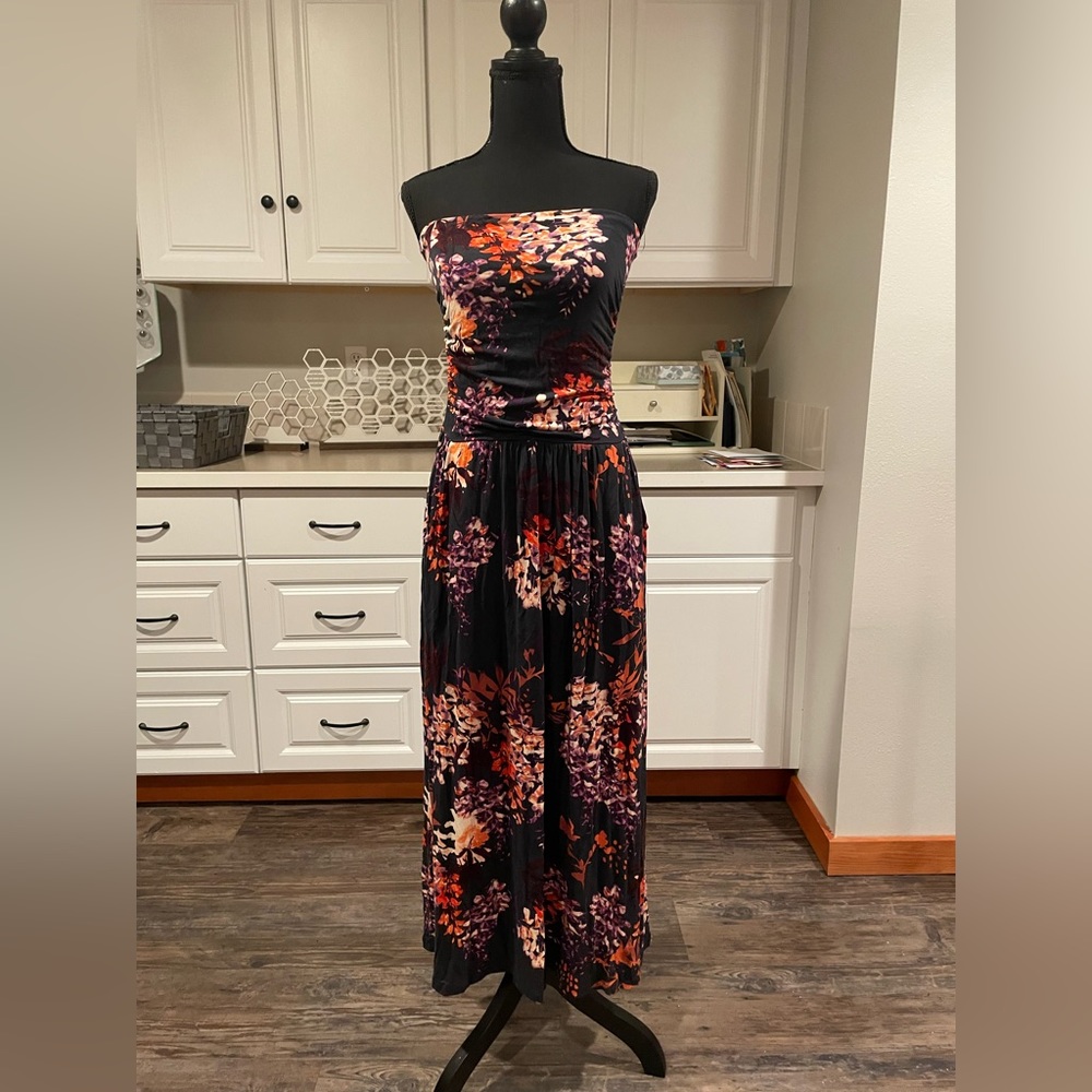 Lascana - Strapless Navy Floral Maxi Dress - Elegant Evening Wear, size small
